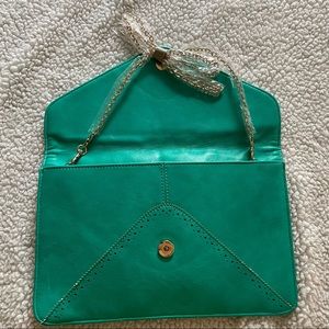 Faux leather teal blue clutch